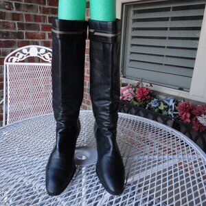 MAXIME Women's Vintage Black Mid-calf High Heeled Leather Boots Size 37 (6.5)